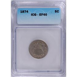 1874 SHIELD NICKEL ICG EF-40