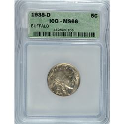 1938-D BUFFALO NICKEL, ICG MS-66  GEM!