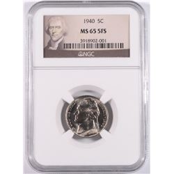 1940 JEFFERSON NICKEL, NGC MS-65 5-FULL STEPS!