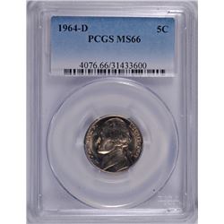 1964-D JEFFERSON NICKEL, PCGS MS-66  TOP POP NONE HIGHER