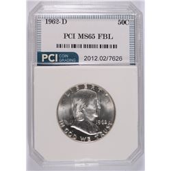 1962-D FRANKLIN HALF DOLLAR, PCI MS-65 FBL  TRENDS FOR $500.00