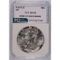 1987 AMERICAN SILVER EAGLE, PCI MS-70 PERFECT RARE! BOOKS FOR $2500.00