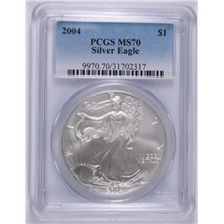 2004 AMERICAN SILVER EAGLE, PCGS MS-70 PERFECT!