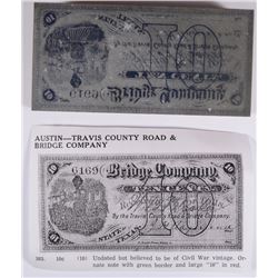 RARE! TEXAS CONFEDERATE PRINTING BLOCK THAT PRODUCED A TEN CENT NOTE