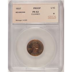 1937 LINCOLN 1C PROOF SEGS PR-62 RED/BROWN CLEANED