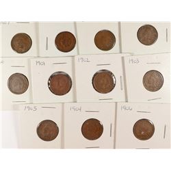 11 INDIAN HEAD CENTS - 1891, 1895, 1897, 1900, 1901, 1902, 1903, 1904, 1905,