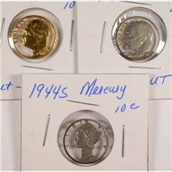 3 CUT-OUT PENDANTS - 1944S MERCURY, 1956 ROOSEVELT, & 1976 ROOSEVELT DIMES