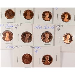 10 LINCOLN CENTS: 1971S, 1978S, 1979S, 1982S, 1983S, 1994S, 1986S, 1987S, 1989S