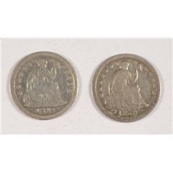 2 SEATED DIMES: 1853 SEATED LIBERTY HALF DIME WITH ARROWS & 1842 SEATED LIBERTY