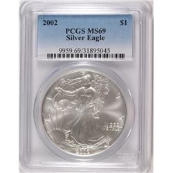 2002 AMERICAN SILVER EAGLE, PCGS MS-69