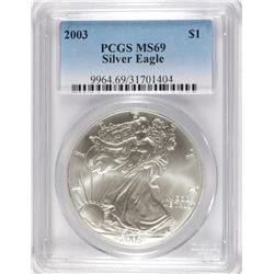 2003 AMERICAN SILVER EAGLE, PCGS MS-69