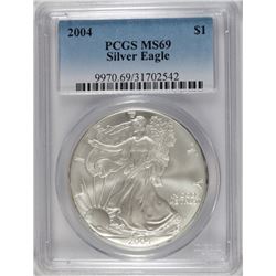 2004 AMERICAN SILVER EAGLE, PCGS MS-69