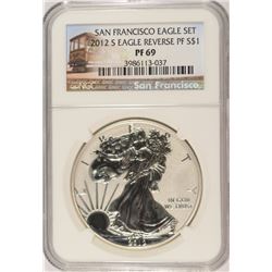 2012-S AMERICAN SILVER EAGLE REVERSE PROOF, NGC  PROOF-69 TROLLEY LABEL