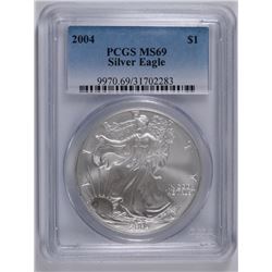 2004 AMERICAN SILVER EAGLE, PCGS MS-69