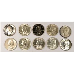 (10) WASHINGTON QUARTERS (45, 50, 50-D, 52, 53, 53-D, 58-D, 59, 76-S PROOF, 03-S
