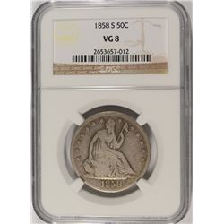 1858-S SEATED HALF DOLLAR NGC VG-8