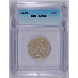 1897 BARBER QUARTER, ICG AU-50 NICE!