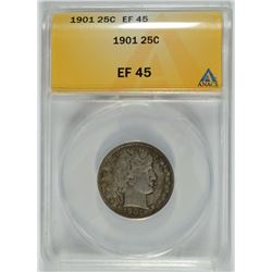 1901 BARBER QUARTER, ANACS EF/AU-45   NICE
