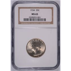 1934 WASHINGTON QUARTER, NGC MS-65