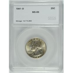 1941-D WASHINGTON QUARTER, SEGS MS-65