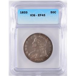 1833 CAPPED BUST HALF DOLLAR, ICG EF-45  BEAUTIFUL ORIGINAL COIN!