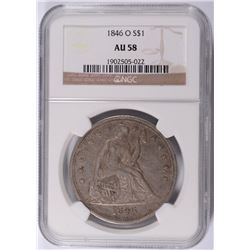 1846-O SEATED LIBERTY DOLLAR NGC AU-58 SCARCE DATE