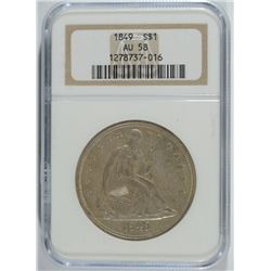 1849 SEATED LIBERTY DOLLAR NGC AU-58