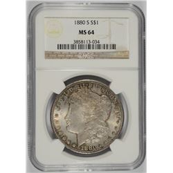 1880-S MORGAN SILVER DOLLAR NGC MS 64 TONED