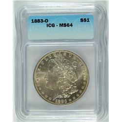 1883-O MORGAN SILVER DOLLAR, ICG MS-64