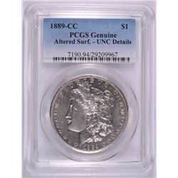 1889-CC MORGAN SILVER DOLLAR, PCGS UNC. DETAILS, ULTRA  RARE!!