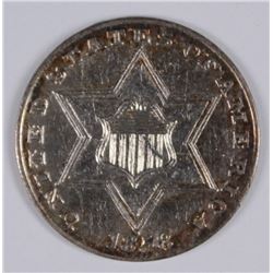 1858 3 CENT SILVER AU-55
