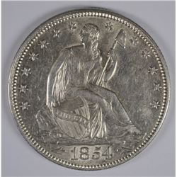 1854 SEATED LIBERTY HALF AU/BU WHITE