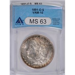 1891-O MORGAN DOLLAR ANACS MS-63 (VAM-10)