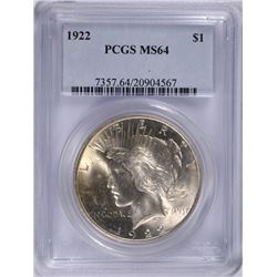 1922 PEACE DOLLAR PCGS MS-64