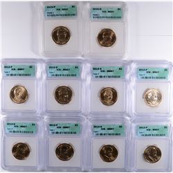 (10) PRESIDENTAL DOLLARS SLABBED ICG