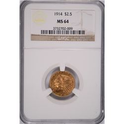 1914 $2.5 GOLD INDIAN NGC MS-64