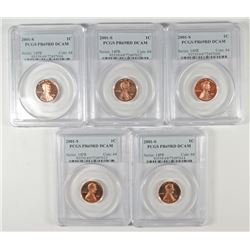 (5) 2001-S PROOF LINCOLN CENTS PCGS PR-69 DCAM