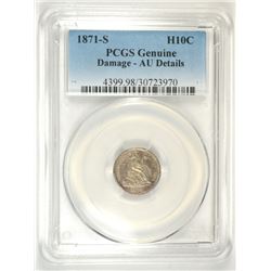 1871-S SEATED HALF DIME PCGS AU DETAILS