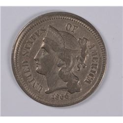 1866 THREE CENT NICKEL XF-45