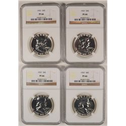 ( 4 ) 1957 FRANKLIN HALF DOLLARS, NGC PROOF-66