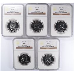 LOT OF ( 5 ) 1963 FRANKLIN  HALF DOLLARS, NGC PROOF-66