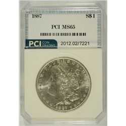 1887 MORGAN SILVER DOLLAR, PCI MS-65  GEM WHITE