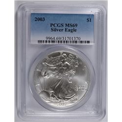 2003 AMERICAN SILVER EAGLE, PCGS MS-69