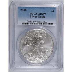 2006 AMERICAN SILVER EAGLE, PCGS MS-69