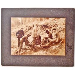 ANTIQUE MOUNTED WASHINGTON LOGGING PHOTO OF MEN SPLICING CABLE