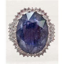 WHITE GOLD OVER STERLING SILVER SAPPHIRE RING - SZ 7