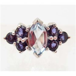 STERLING SILVER TOPAZ & IOLITE RING - SIZE 6.75