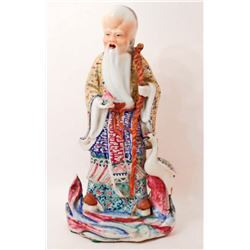 ANTIQUE CHINESE PORCELAIN SHOU LAO GOD OF LONGEVITY STATUE