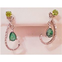 PAIR OF STERLING SILVER EMERALD & PERIDOT EARRINGS