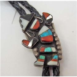 VINTAGE NATIVE AMERICAN INDIAN ZUNI MOSAIC INLAY RAINBOW MAN BOLO / NECK TIE